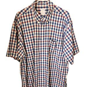 Brooks Brothers Madison Shirt XL Blue Purple White Check Button Up Short Sleeve